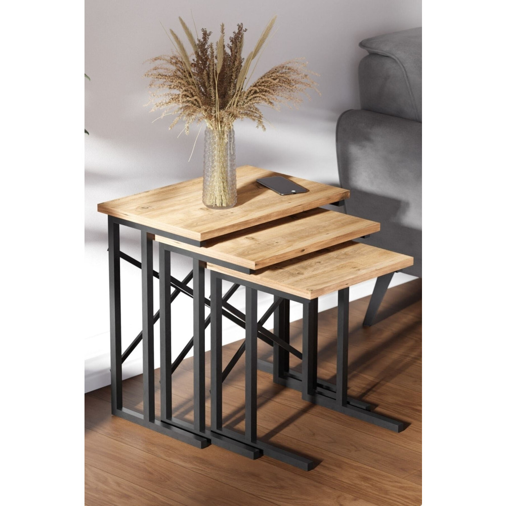 Ceramical Metal Ayaklı X Zigon Sehpa - Atlantik Çam Zigon Sehpa Fiyatı
