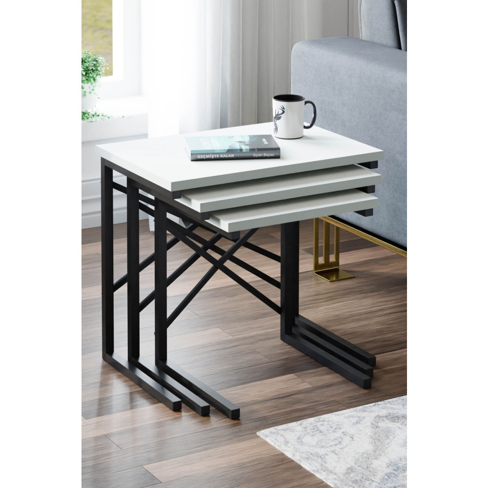 Ceramical Zg1 3 lü Zigon Sehpa Metal Sehpa Beyaz Zigon Sehpa Fiyatı