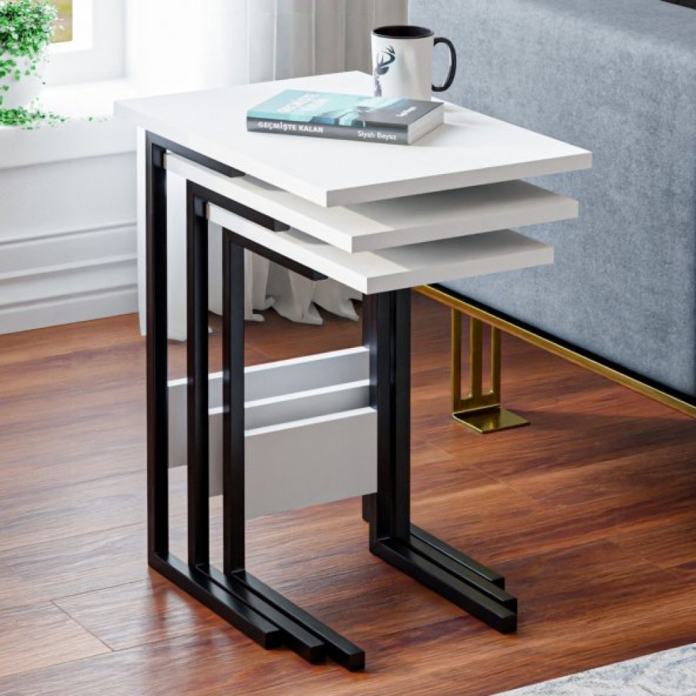 Ceramical Zg3 3Lu Zigon Sehpa, Metal Sehpa - Beyaz Tv Ünitesi / Sehpası Fiyatı