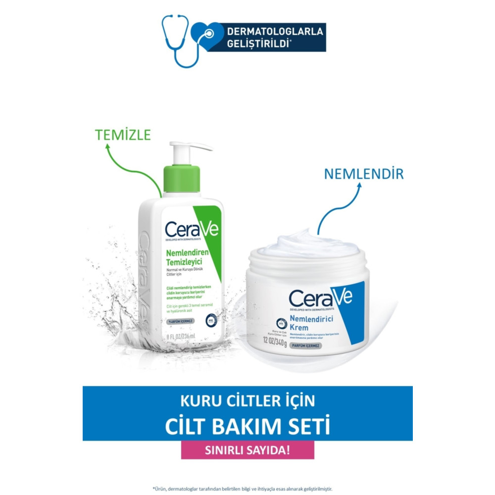 CeraVe Kuru Ciltler Için Cilt Bakım Seti; Nemlendiren Temizleyici 236 ml Nemlendirici Krem Kavanoz 340 G Cilt Temizleme ve Peeling Fiyatı
