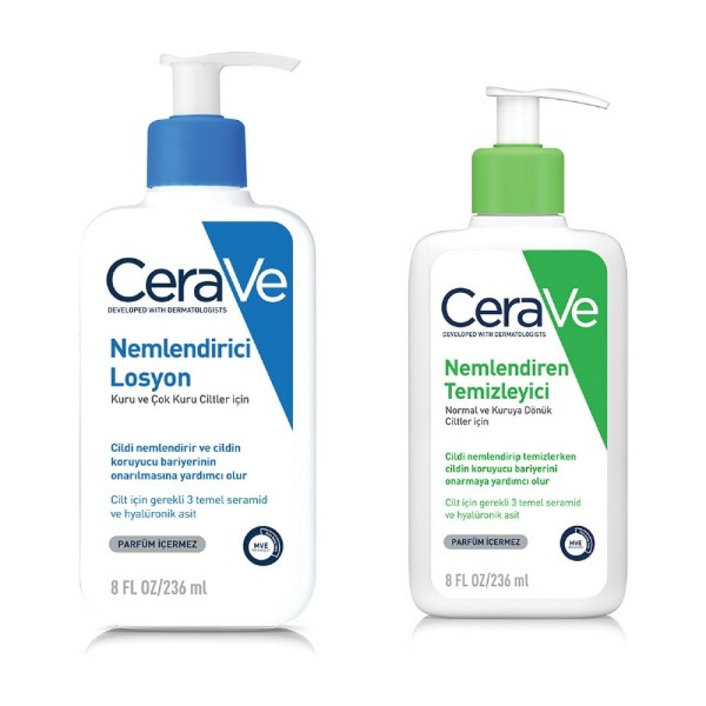 CeraVe Nemlendiren Temizleyici Seramid&hyalüronik Asit Kuru & Normal Ciltler 236 ml + Normal,kuru ve Çok Kuru Ciltler Için Nemlendirici Losyon 236 ml Cilt Temizleme ve Peeling Fiyatı