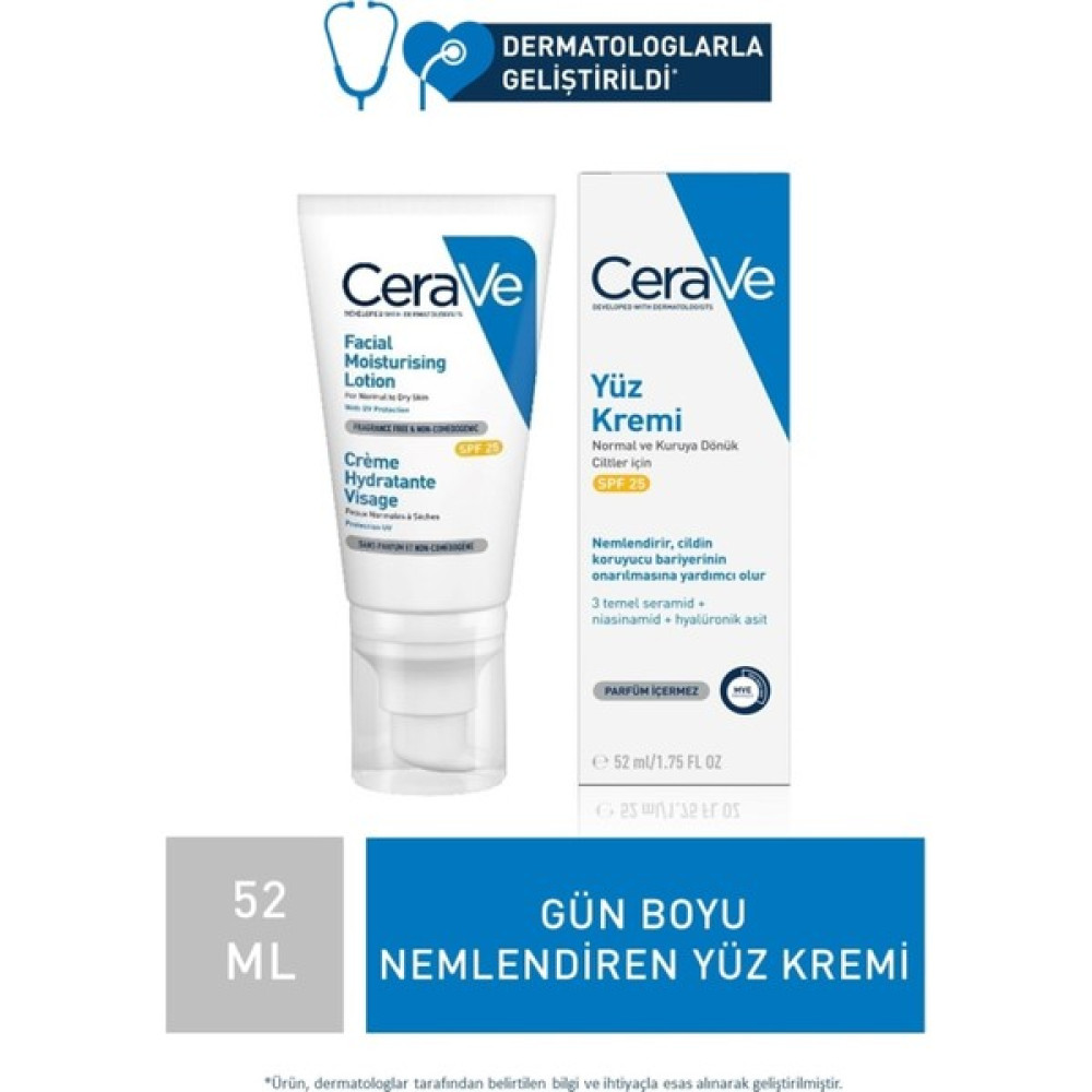 Cerave Nemlendirici Yüz Kremi Normal ve Kuru Ciltler Güneş Koruması Içeren 52 ml Güneş Kremleri ve Losyonları Fiyatı