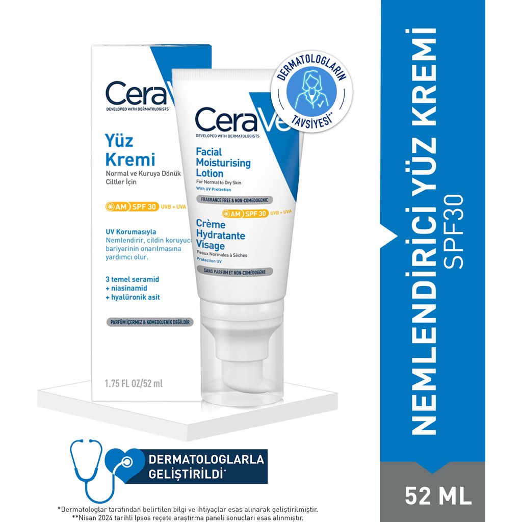 CeraVe Nemlendirici Yüz Kremi Normal Ve Kuruya Dönük Ciltler Için Spf30 52 ml Cilt ve Yüz Bakımı Fiyatı