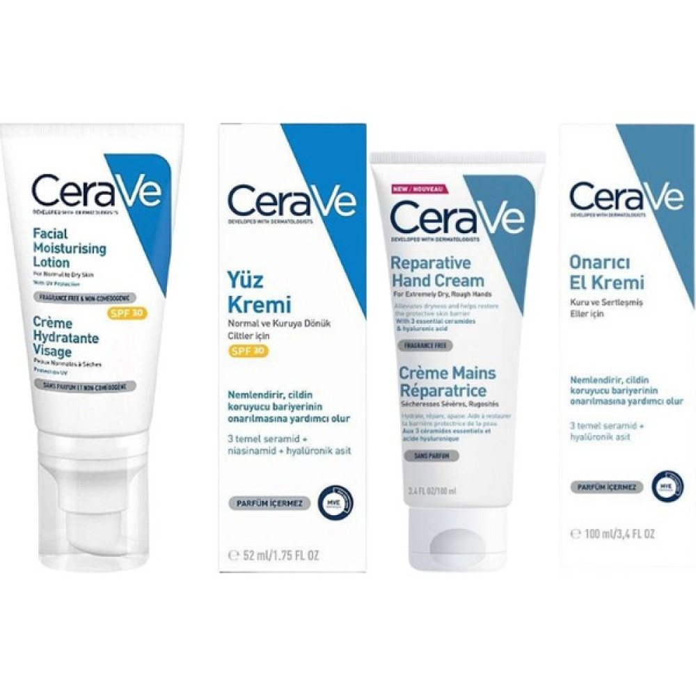 Cerave Onarıcı El Kremi 100 ml + Nemlendirici Yüz Kremi SPF30 52 ml El Bakımı Fiyatı