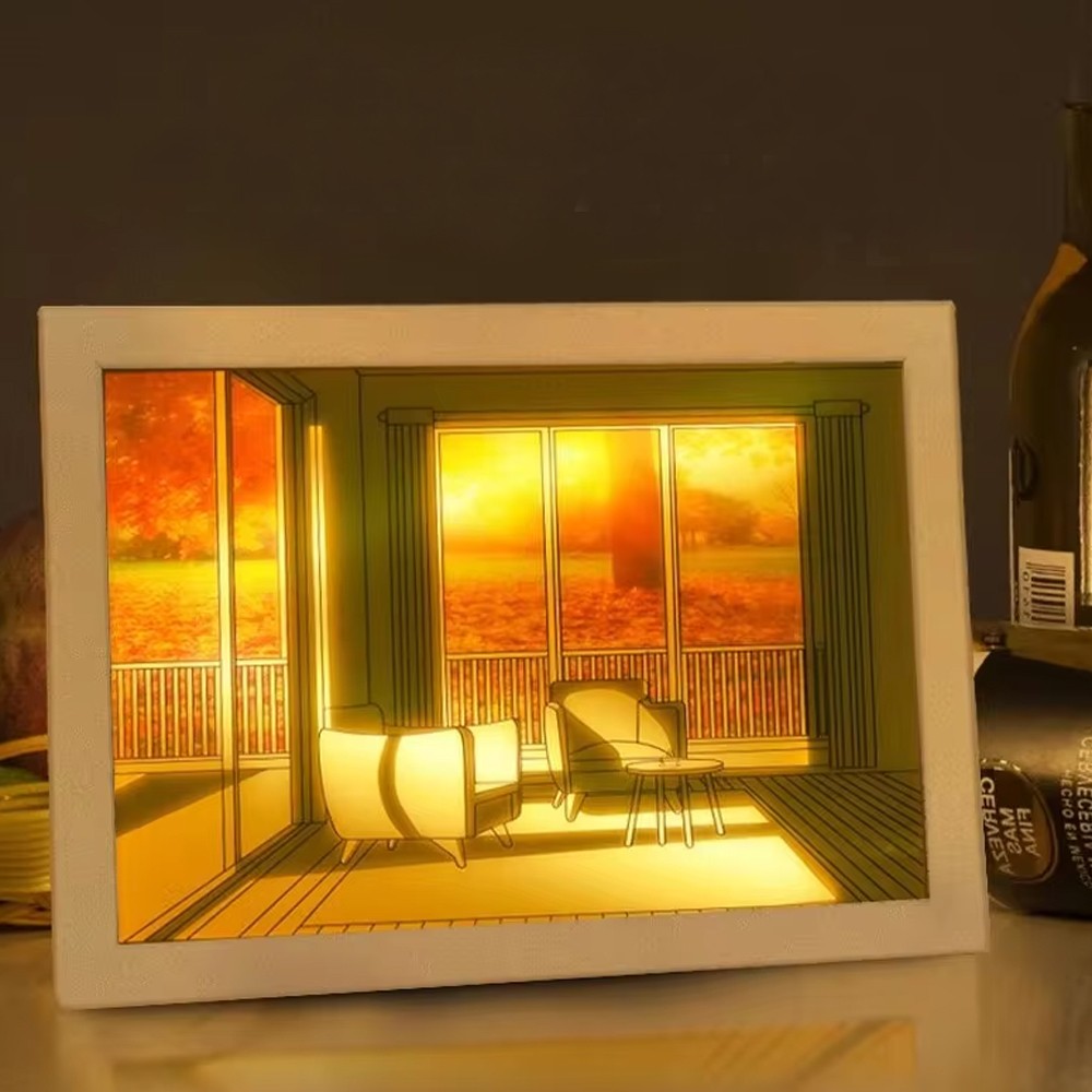 Çerçeveli LED Painting Masa ve Gece Lambası Sonbahar Ambianslı Kablolu 3 Renk Tonu - Ahşap Diğer Fiyatı