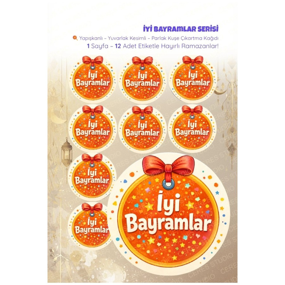 Ceres Studio Iyi Bayramlar Sticker Seti B-1 12 Adet Etiket | Yapışkanlı, Parlak Kuşe Çıkartma Kağıdı - 1 - Çok Renkli Okul Etiketi Fiyatı