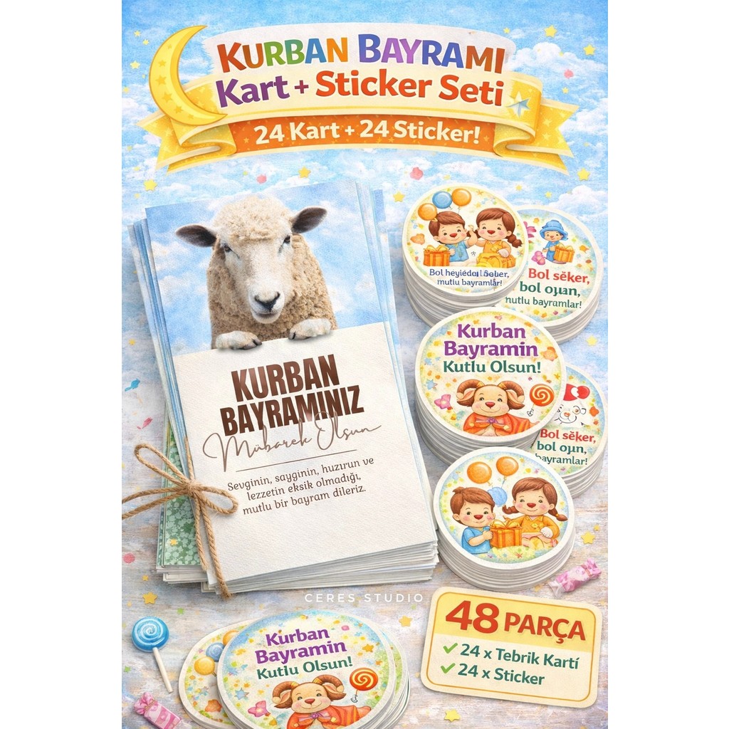 Ceres Studio Kurban Bayramı Kart + Sticker Seti 4 (48 Parça) - 1 - Çok Renkli Diğer Fiyatı