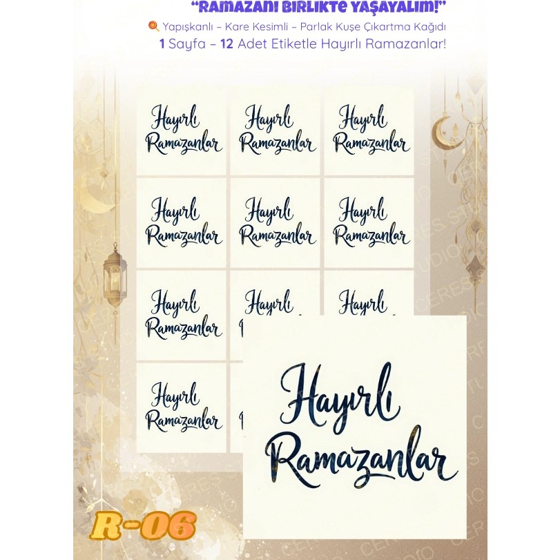 Ceres Studio Ramazan Sticker Seti R-06 12 Adet Etiket | Yapışkanlı, Parlak Kuşe Çıkartma Kağıdı - 1 - Çok Renkli Diğer Fiyatı