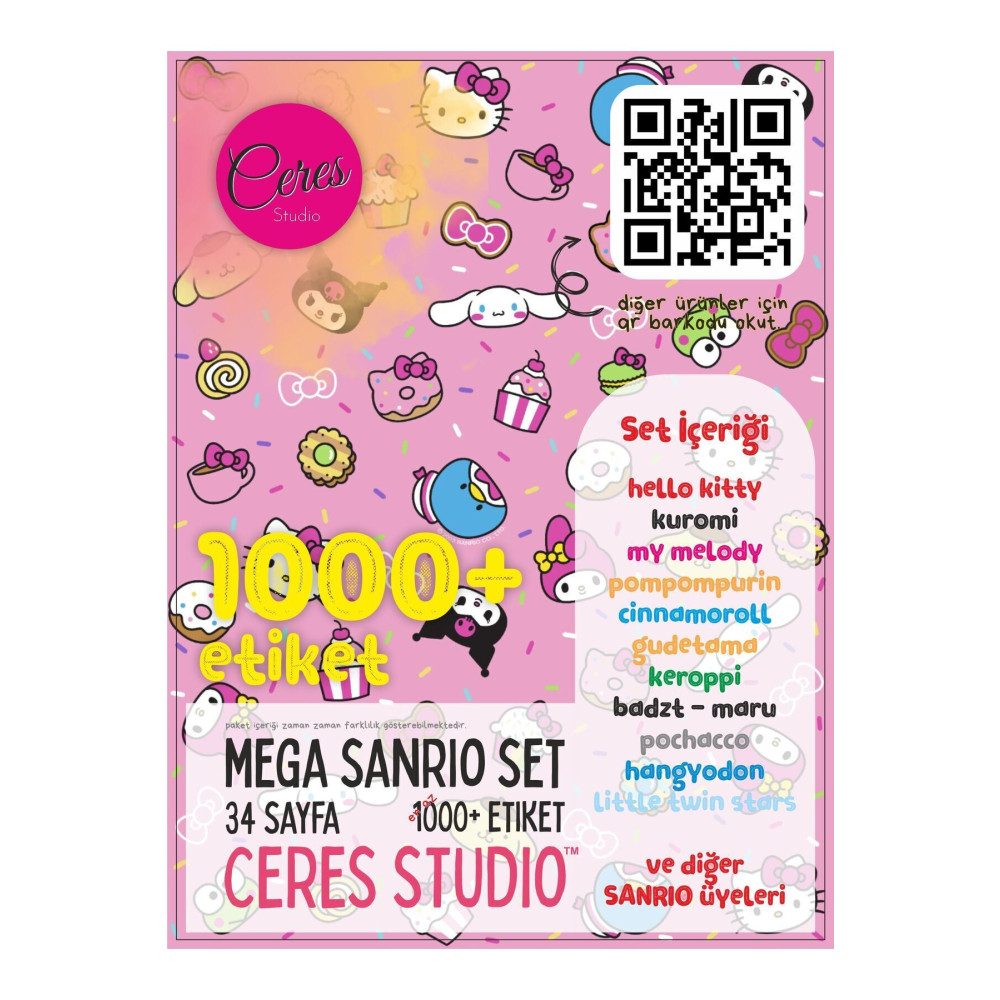 Ceres Studio Sanrio Sticker Set Hello Kitty Kuromi Melody Cinnamoroll 34 Syf 1000 Journal Telefon Etiket Etiket Fiyatı