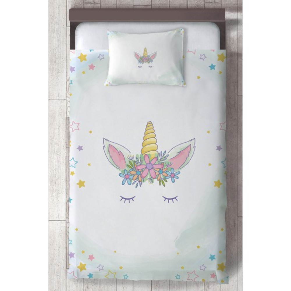 Ceritti Bebek ve Çocuk Odası Çiçekli Unicorn Desenli, Organik Boyalı, Renkli Yatak Örtüsü Seti Toplam 2 Parça ( 1 Adet Yatak Örtüsü 140X220CM, 1 Ad... Yatak Örtüsü Fiyatı