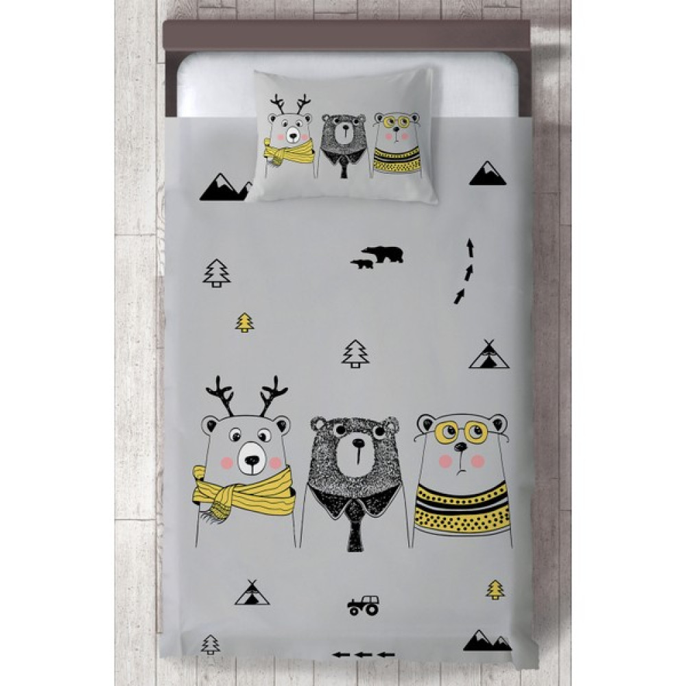 Ceritti Bebek ve Çocuk Odası Gri Sevimli Ayılar Eğitici Organik Boyalı, Renkli Yatak Örtüsü Seti Toplam 2 Parça ( 1 Adet Yatak Örtüsü 140X220CM, 1 ... Yatak Örtüsü Fiyatı
