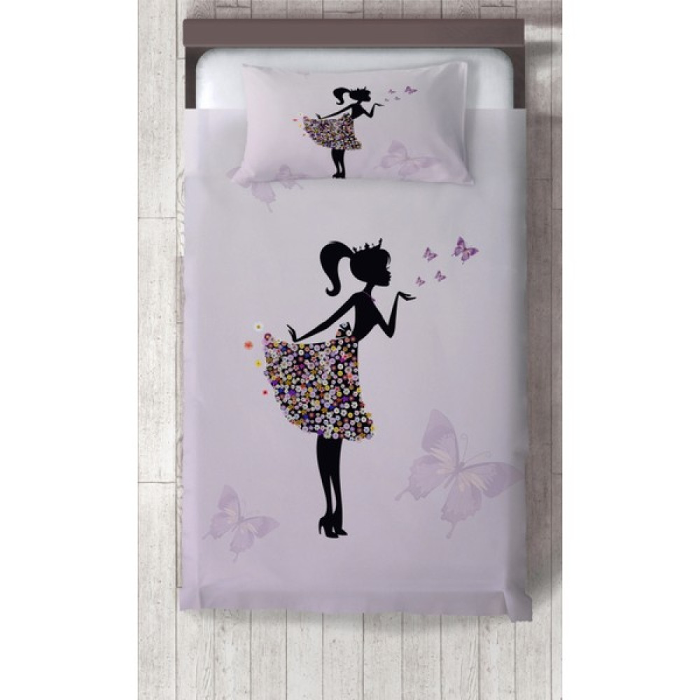 Ceritti Bebek ve Çocuk Odası Kelebekli Prenses Kız Desenli Organik Boyalı, Renkli Yatak Örtüsü Seti Toplam 2 Parça ( 1 Adet Yatak Örtüsü 140X220CM,... Yatak Örtüsü Fiyatı