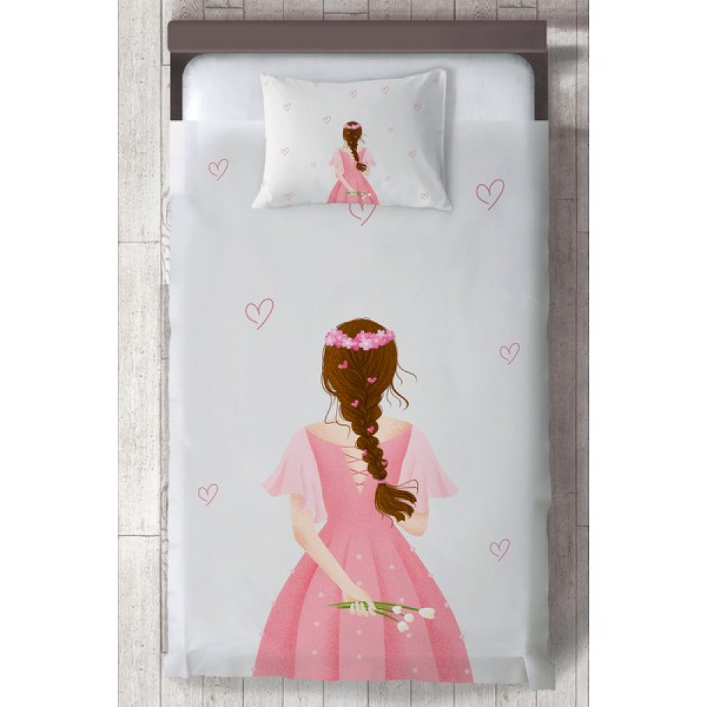 Ceritti Bebek ve Çocuk Odası Pembe Elbiseli Kız Organik Boyalı, Renkli Yatak Örtüsü Seti Toplam 2 Parça ( 1 Adet Yatak Örtüsü 140X220CM, 1 Adet Yas... Yatak Örtüsü Fiyatı