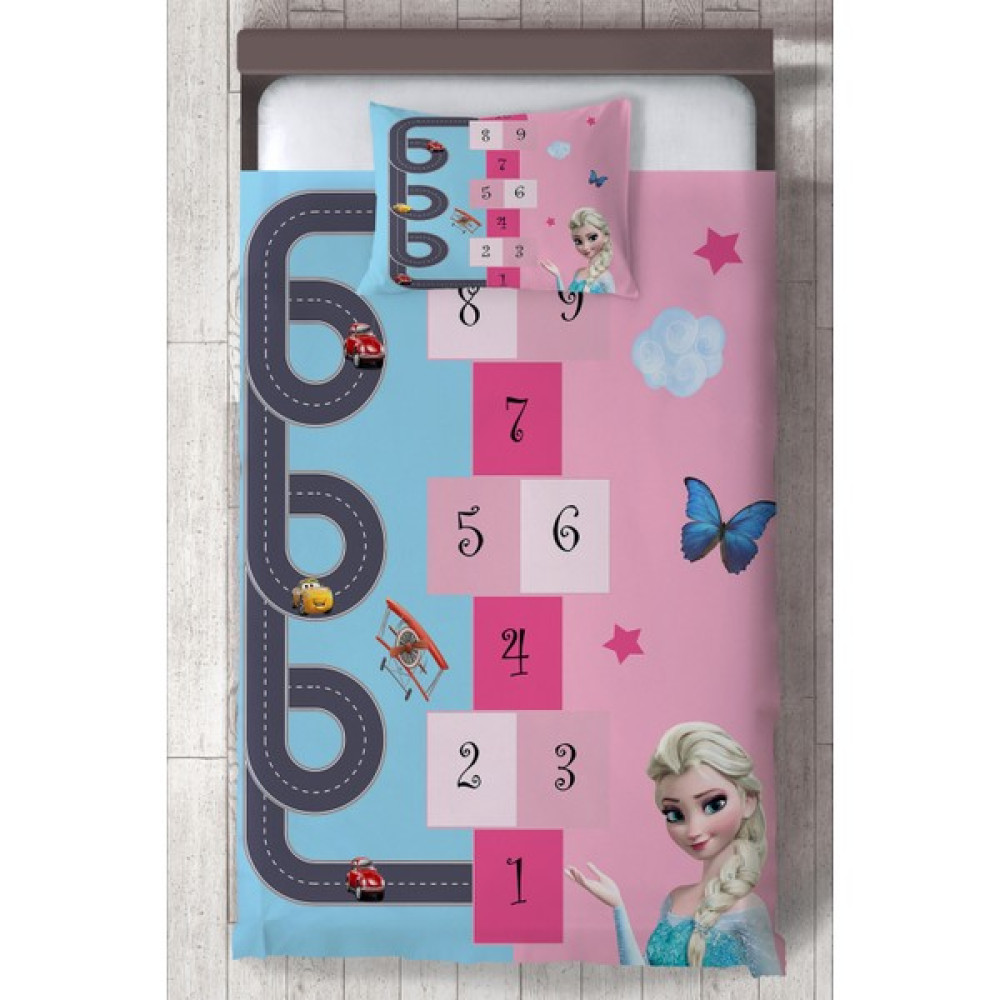 Ceritti Bebek ve Çocuk Odası Şimşek Mcqueen ve Elsa Organik Boyalı, Renkli Yatak Örtüsü Seti Toplam 2 Parça ( 1 Adet Yatak Örtüsü 140X220CM, 1 Adet... Yatak Örtüsü Fiyatı