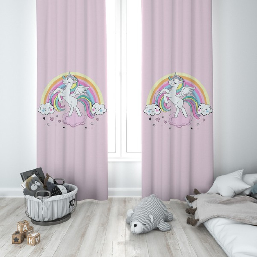 Ceritti Bebek ve Çocuk Odası Unicorn ve Gökkuşağı Iki Kanat Fon Perde CRTT-250 - Renkli - 70 x 260 cm Fon Perde Fiyatı
