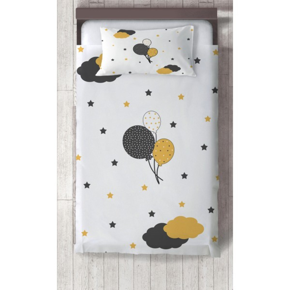 Ceritti Bebek ve Çocuk Odası Yıldızlı Bulutlu Balonlu Organik Boyalı, Renkli Yatak Örtüsü Seti Toplam 2 Parça ( 1 Adet Yatak Örtüsü 140X220CM, 1 Ad... Yatak Örtüsü Fiyatı