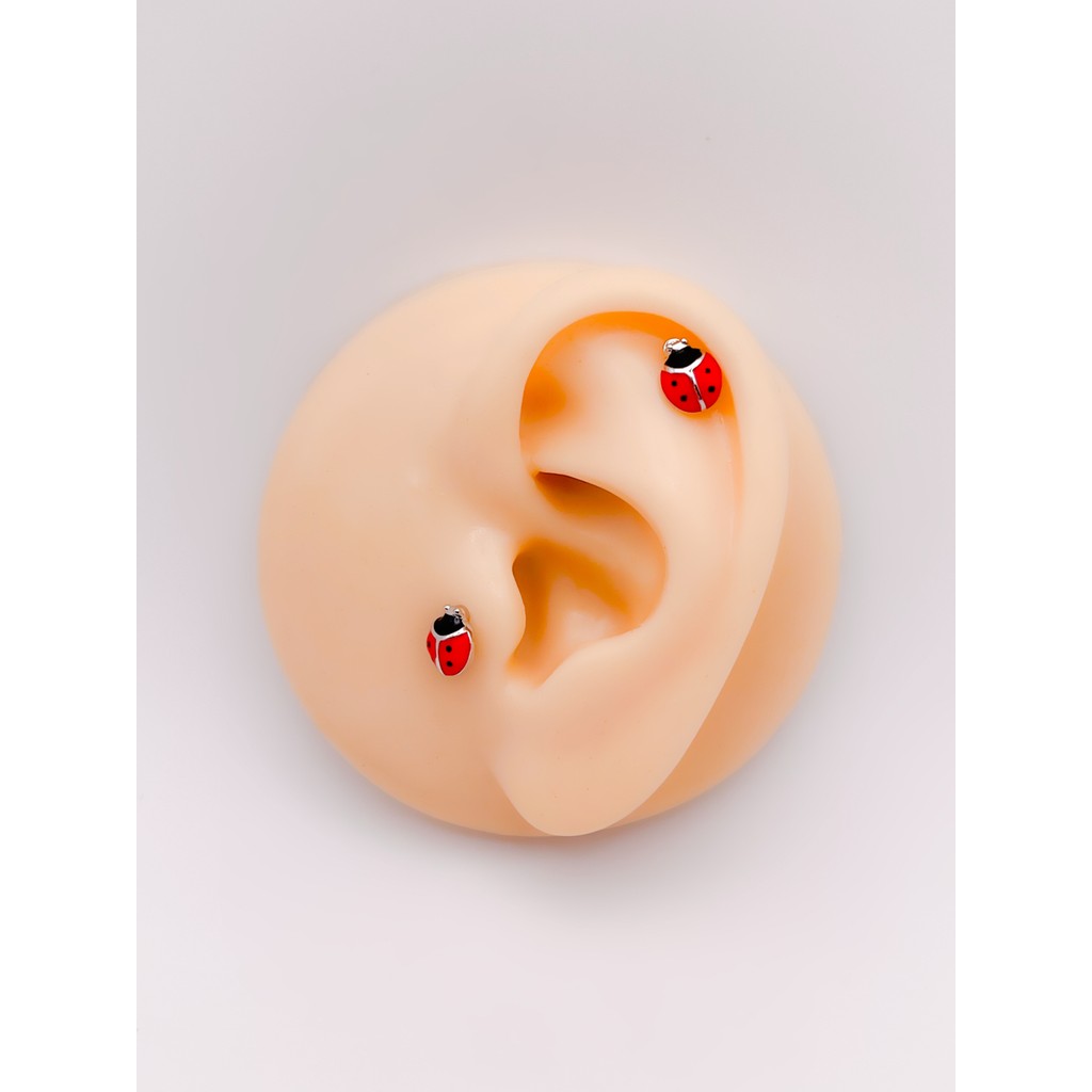 Cerrrahi Çelik Piercing ( Pirsing ) Zirkon Uğur Böceği Tragus Helix Piercing (1ADET) - Gümüş Diğer Fiyatı
