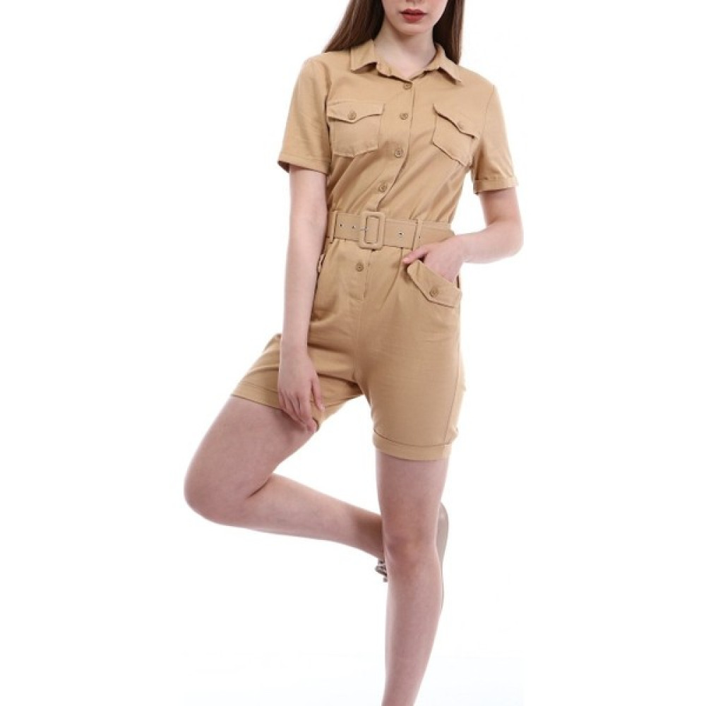 Cesi Collection Kemerli Duble Paça Kısa Şort Tulum Camel Hamile Giyim Fiyatı