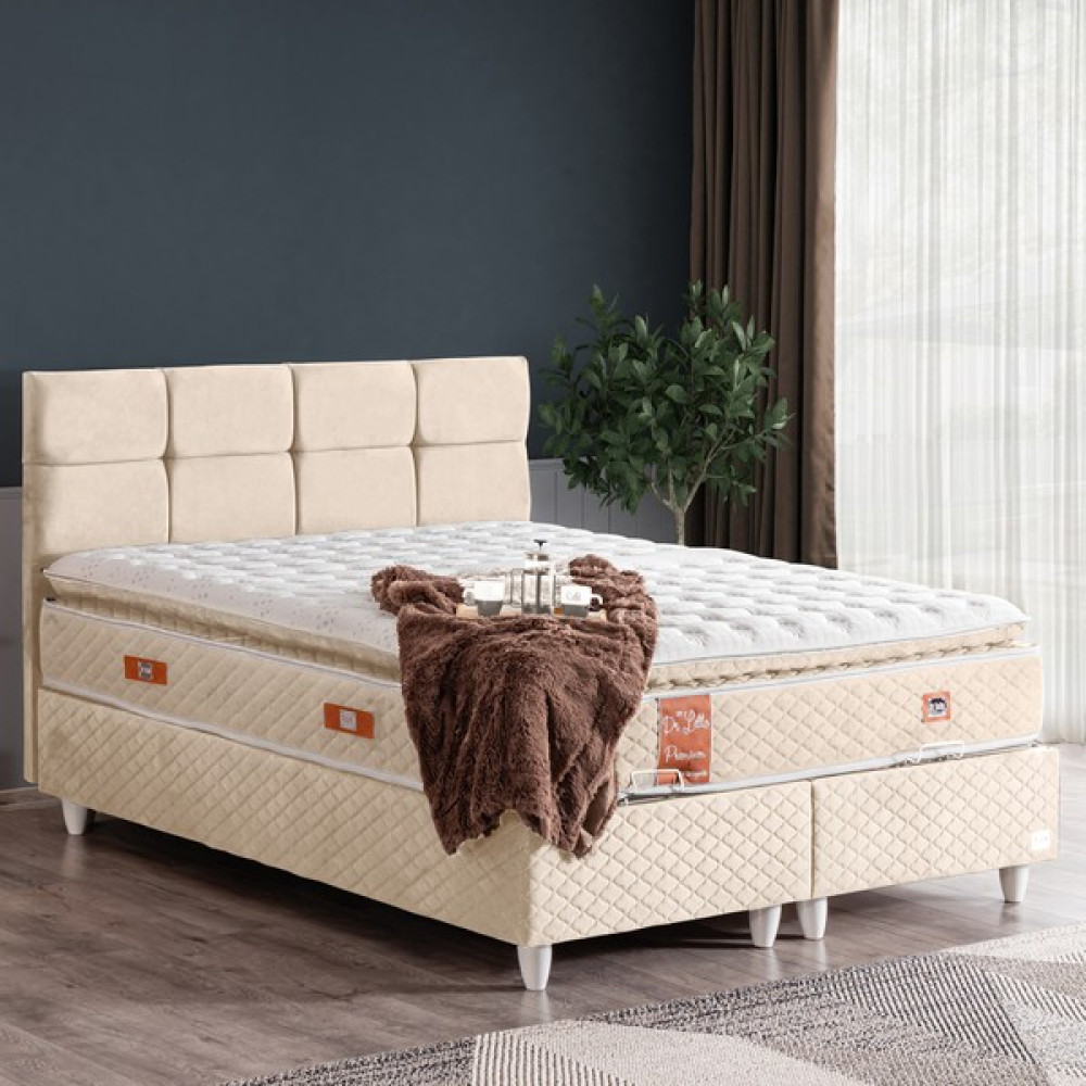 Cesur Gümüş Çift Kişilik Baza Başlık Premium Lüx Yatak Seti, Krem - 190 x 140 cm Baza Fiyatı