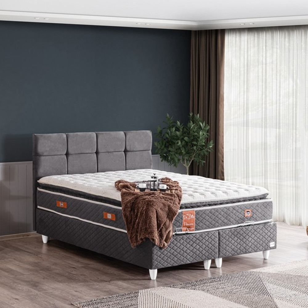 Cesur Gümüş İkili Set, Çift Kişilik Baza Başlık Seti, Antrasit - 190 x 140 cm Baza Fiyatı