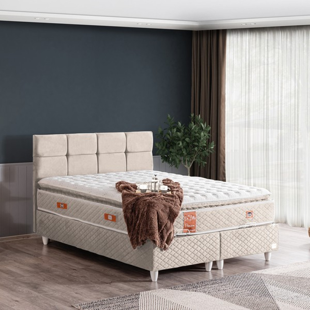 Cesur Gümüş İkili Set, Çift Kişilik Baza Başlık Seti, Krem - 190 x 140 cm Baza Fiyatı