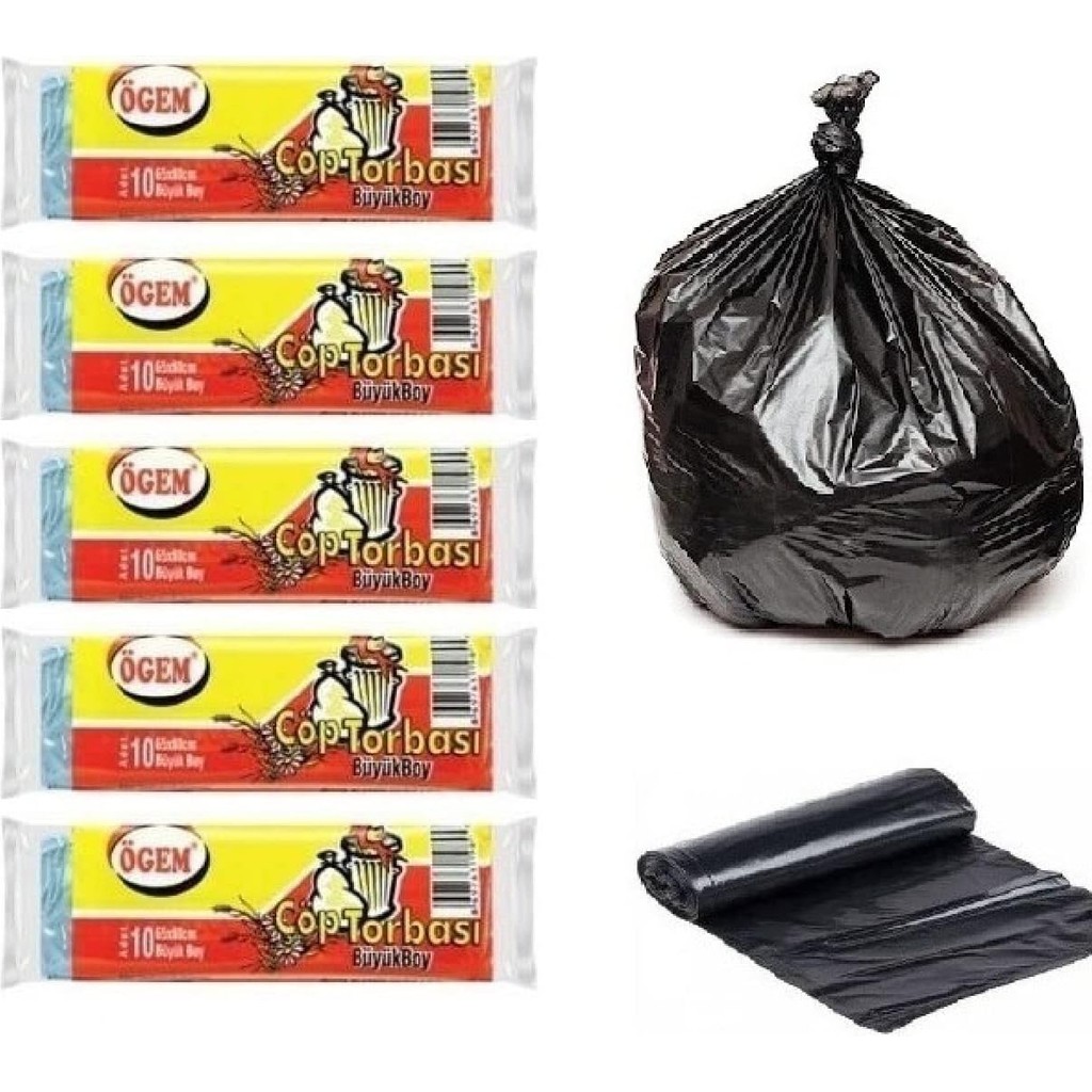 Çetiner Group Ögem Büyük Boy Çöp Poşeti 65X80 cm 50 Lt 10'lu Rulo 5 Paket Siyah Diğer Fiyatı