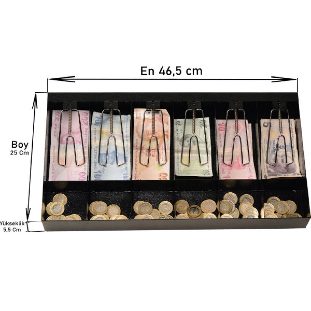 Çetka Metal Cekmece ici Metal Para Düzenleyici 6 Banknot 6 Bozuk Para Bölmeli Para Cekmecesı Ici 46.5X25X5.5CM Yazarkasa Fiyatı
