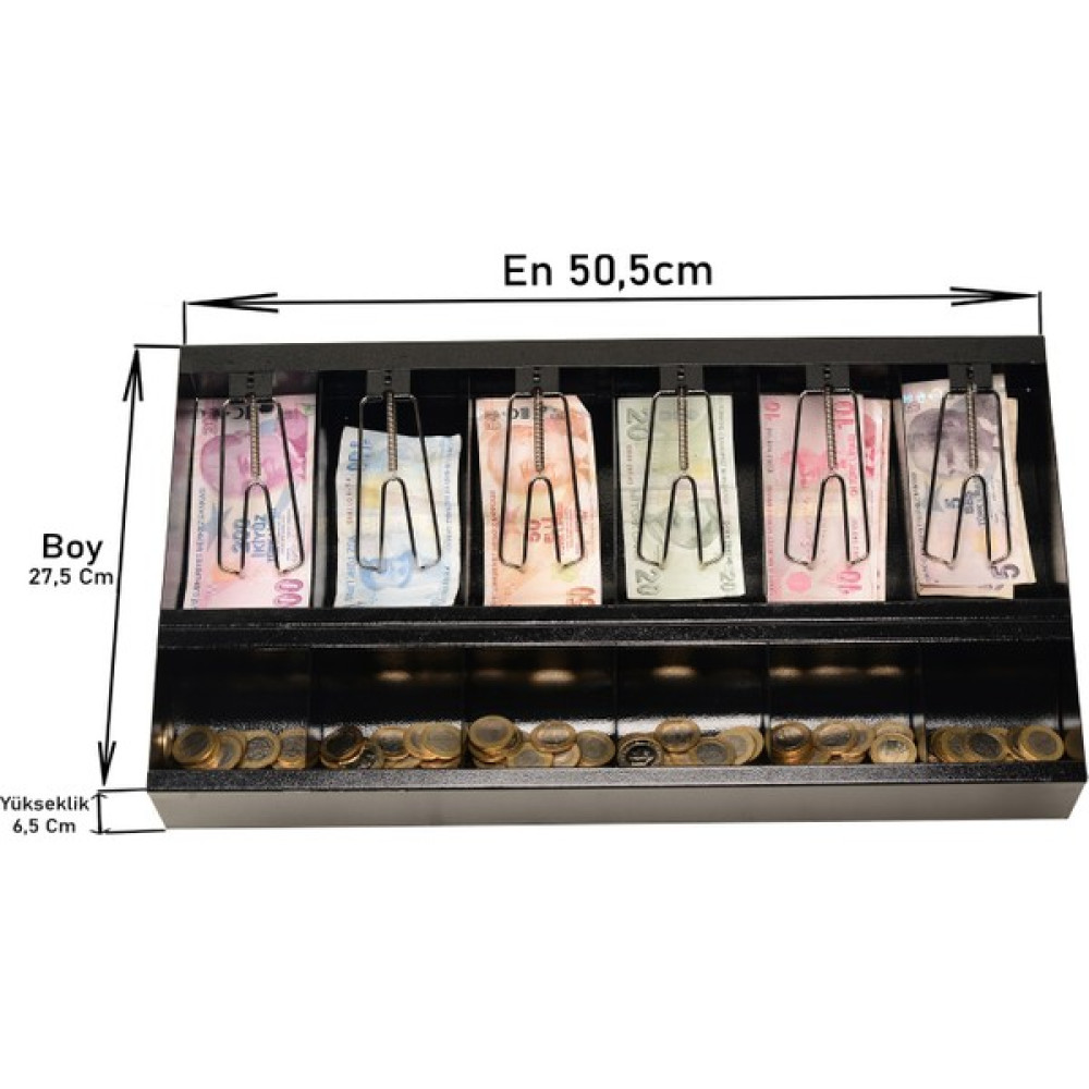 Çetka Metal Cekmece Ici Metal Para Düzenleyici 6 Banknot 6 Bozuk Para Bölmeli Para Cekmecesı Ici 50.5X27.5X6.5CM Yazarkasa Fiyatı