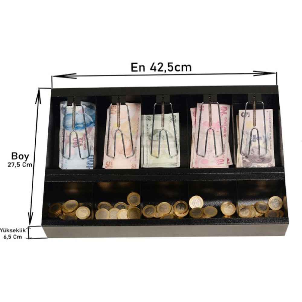 Çetka Metal Cekmece ici Para Düzenleyici 5 Banknot 5 Bozuk Para Bölmeli Para Cekmecesı ici 42.5X27.5X6.5CM Yazarkasa Fiyatı