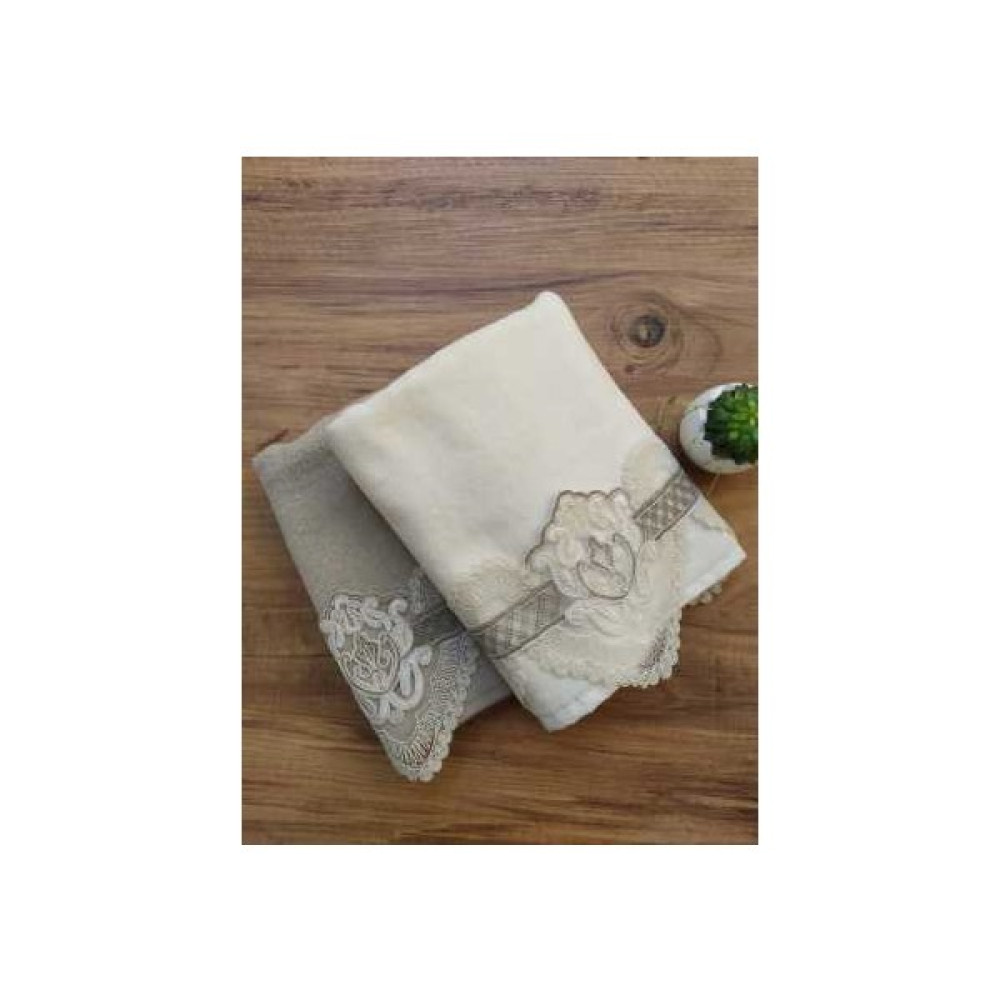 Çeyiz Bahçesi Çeyizlik Nimet 2'Li Kadife Havlu - Krem - Cappuccino - 50 x 90 cm El / Yüz Havlusu Fiyatı