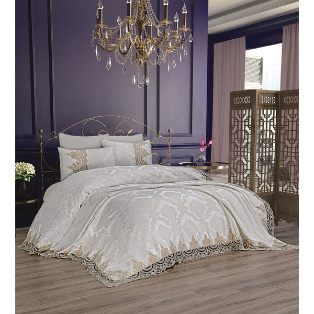 Çeyiz Bahçesi Firuze Çift Kişilik 9 Parça Gelin Seti - Cappucino - 240 x 260 cm Yatak Örtüsü Fiyatı