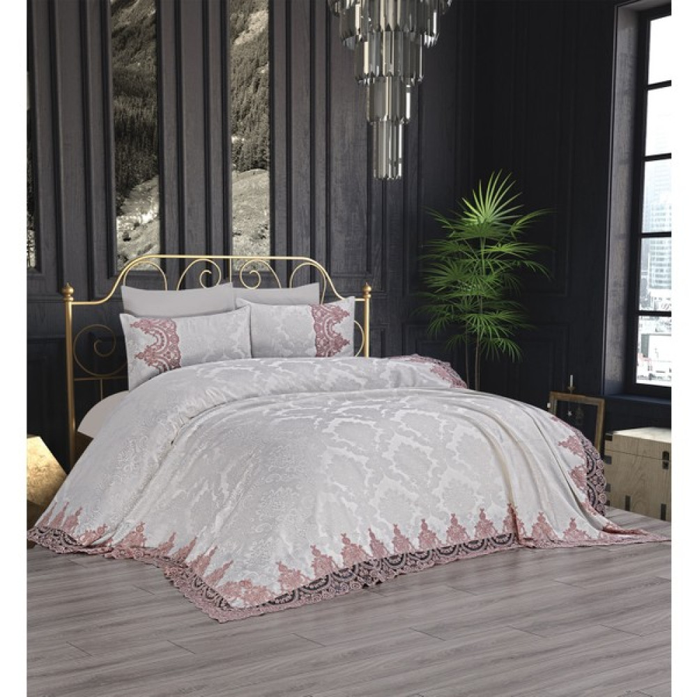 Çeyiz Bahçesi Firuze Çift Kişilik 9 Parça Gelin Seti - Pudra - 240 x 260 cm Yatak Örtüsü Fiyatı