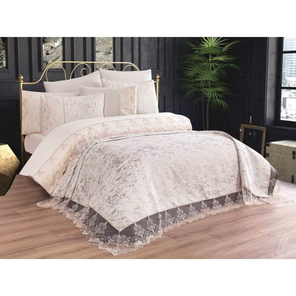 Çeyiz Bahçesi Mahidevran 9 Parça Çift Kişilik Gelin Seti - Cappuccino - 240 x 260 cm Yatak Örtüsü Fiyatı