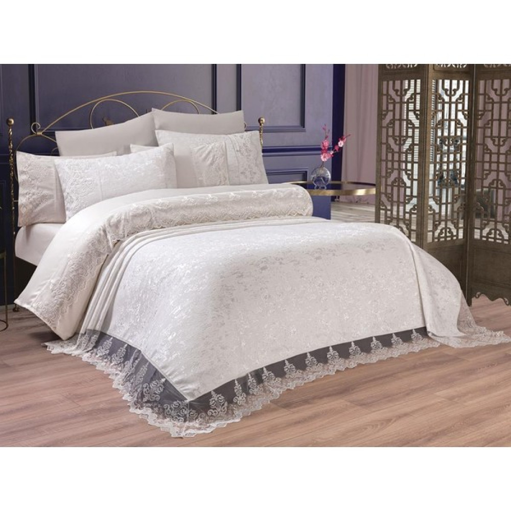 Çeyiz Bahçesi Mahidevran 9 Parça Çift Kişilik Gelin Seti - Krem - 240 x 260 cm Yatak Örtüsü Fiyatı
