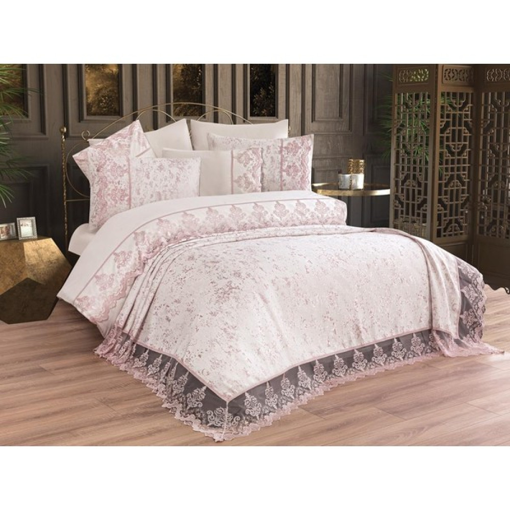 Çeyiz Bahçesi Mahidevran 9 Parça Çift Kişilik Gelin Seti - Pudra - 240 x 260 cm Yatak Örtüsü Fiyatı