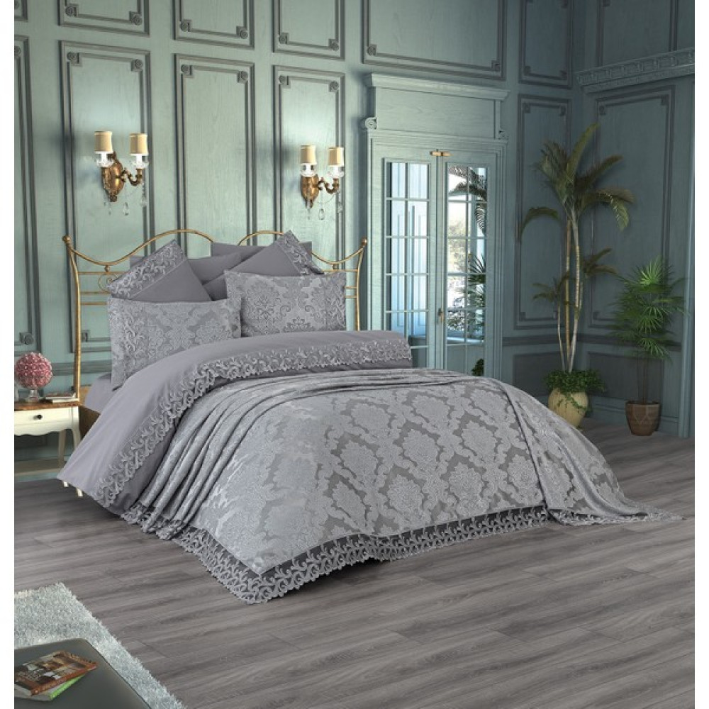 Çeyiz Bahçesi Rose Çift Kişilik 9 Parça Gelin Seti - Gri - 240 x 260 cm Yatak Örtüsü Fiyatı