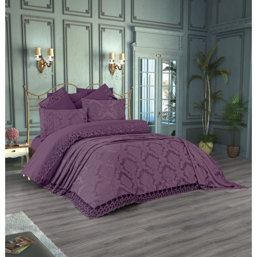 Çeyiz Bahçesi Rose Çift Kişilik 9 Parça Gelin Seti - Mürdüm - 240 x 260 cm Yatak Örtüsü Fiyatı