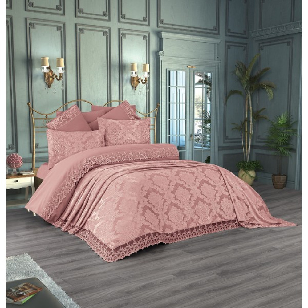 Çeyiz Bahçesi Rose Çift Kişilik 9 Parça Gelin Seti - Pudra - 240 x 260 cm Yatak Örtüsü Fiyatı