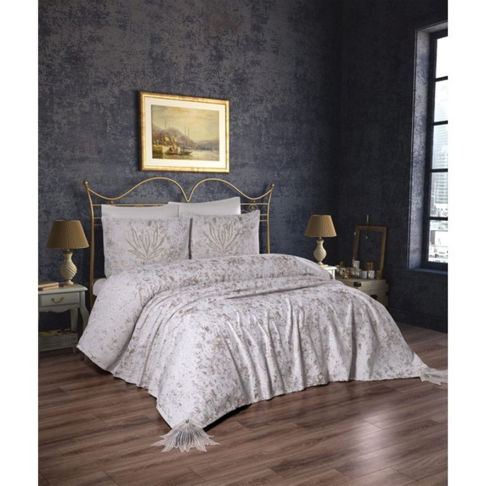 Çeyiz Bahçesi Zakkum Fransız Güpürlü 3 Parça Nevresim Takımı - 240 x 250 cm - Cappuccino Yatak Örtüsü Fiyatı