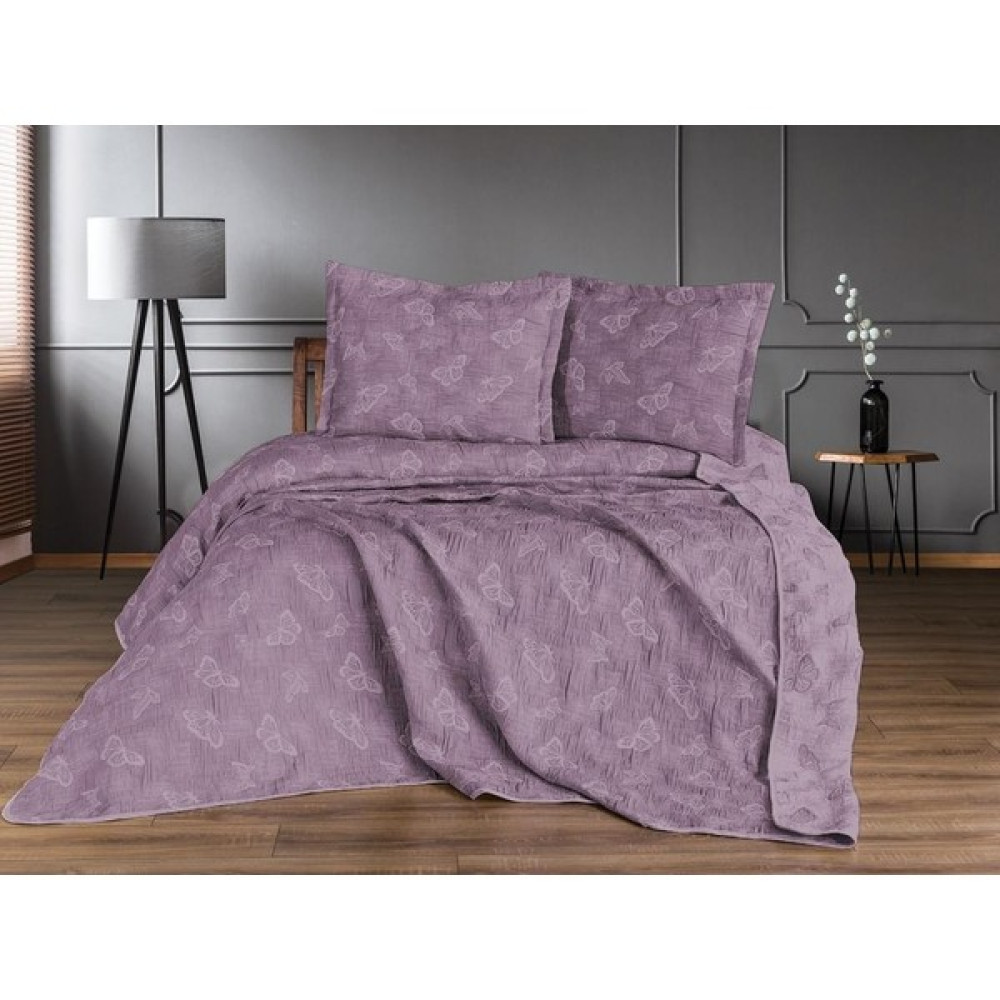 Çeyiz Diyarı Çift Kişilik Kelebek Çift Taraflı Yatak Örtüsü Takımı Mürdüm - 250 x 260 cm Yatak Örtüsü Fiyatı