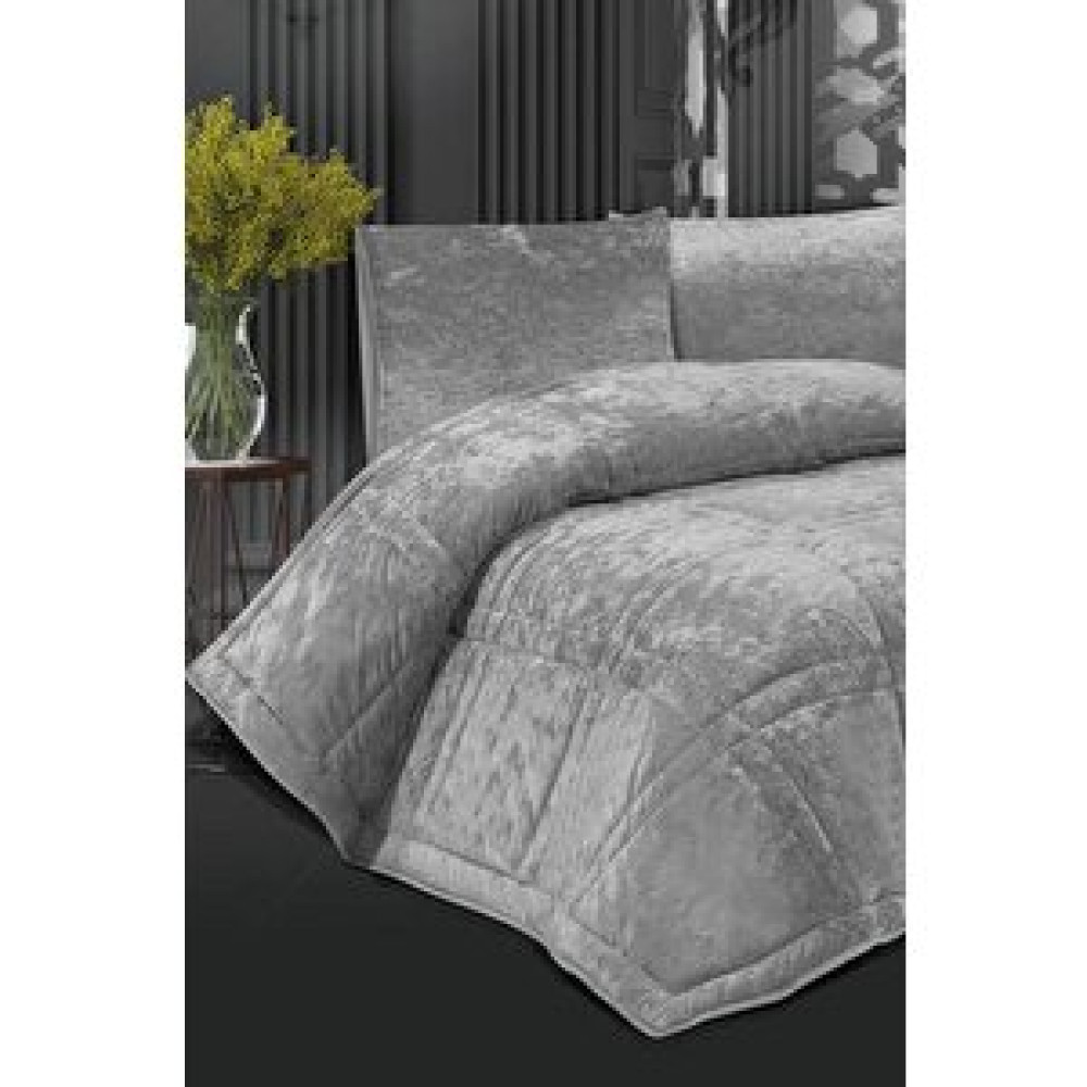 Çeyiz Diyarı Karelim Kadife Comforter Çift Kişilik Yorgan Seti Gri Yorgan Fiyatı