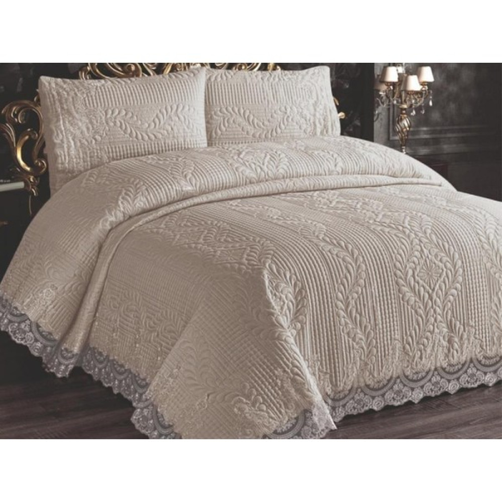 Çeyiz Diyarı Simirna Dantelli Kapitoneli Ultrasonik Çift Kişilik Yatak Örtüsü Açık Cappucino - Bej - 250 x 260 cm Yatak Örtüsü Fiyatı