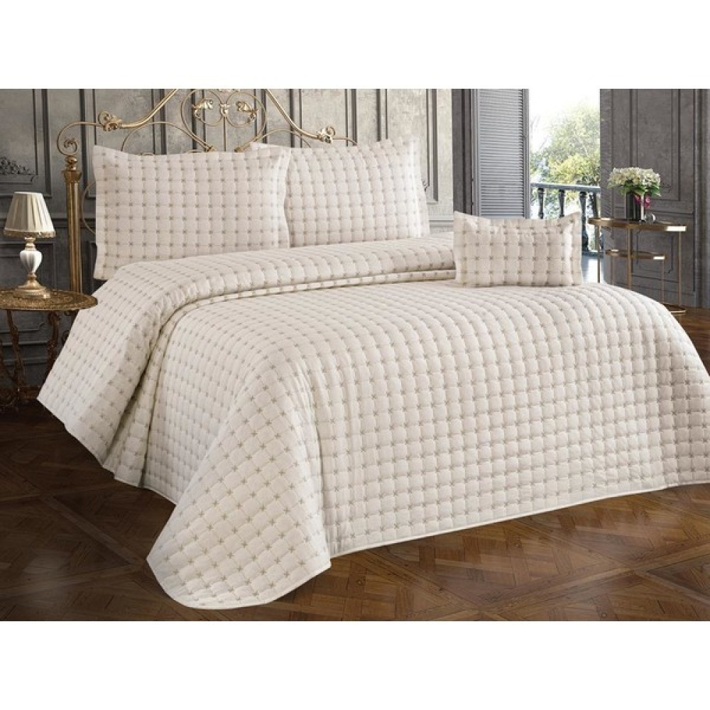 Çeyiz Diyarı Yıldız Çift Kişilik Kapitoneli Yatak Örtüsü Krem - 260 x 260 cm Yatak Örtüsü Fiyatı
