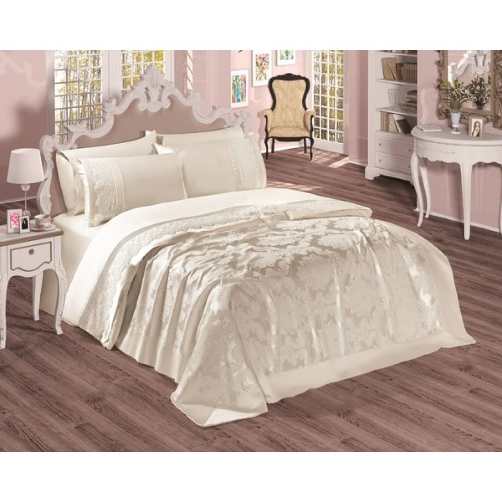 Çeyizci Çift Kişilik Şönil Pike Takımı (Krem) - Krem Pike & Pike Takımı Fiyatı