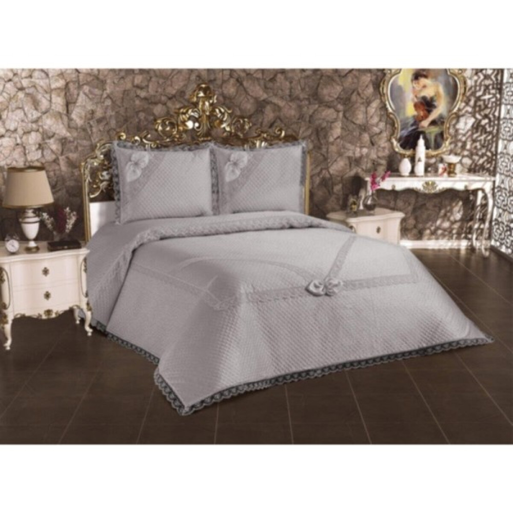 Çeyizci Gri Naime Pike Takımı Ve Yatak Örtüsü - 130 x 180 cm - Açık Mürdüm Yatak Örtüsü Fiyatı