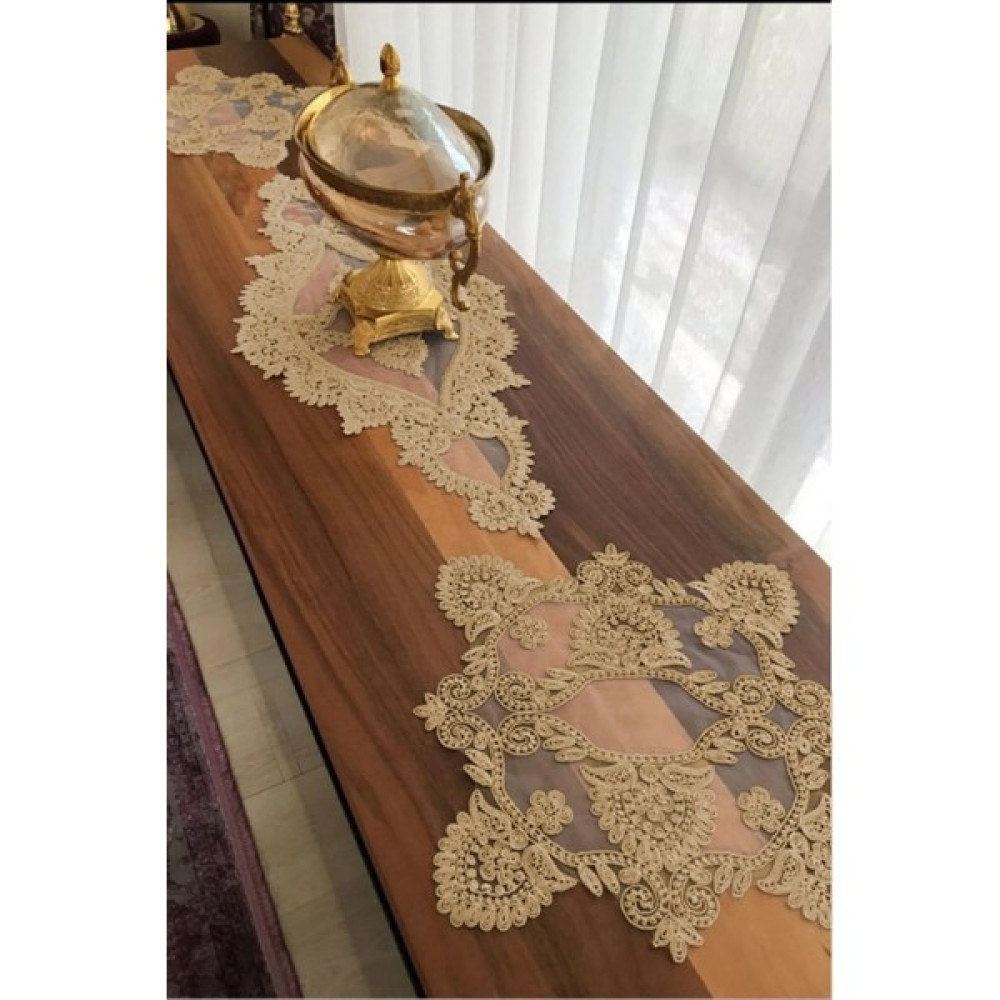 Çeyizden Salon Takımı Yatak Odası Parça Sehpa Örtüsü Masa Örtüsü Parça Oda Takımı Kapiçino Runner Takımı - 80 x 40 cm - Kahverengi Masa Örtüsü Fiyatı