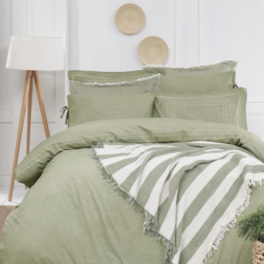 Çeyizlik %100 Pamuk  1 Çift Kişilik Nevresim + 1 Çarşaf +  1 Müslin Yatak Örtüsü + 6 Yastık Kılıfı - 200 x 240 cm - Açık Yeşil Nevresim Takımı Fiyatı