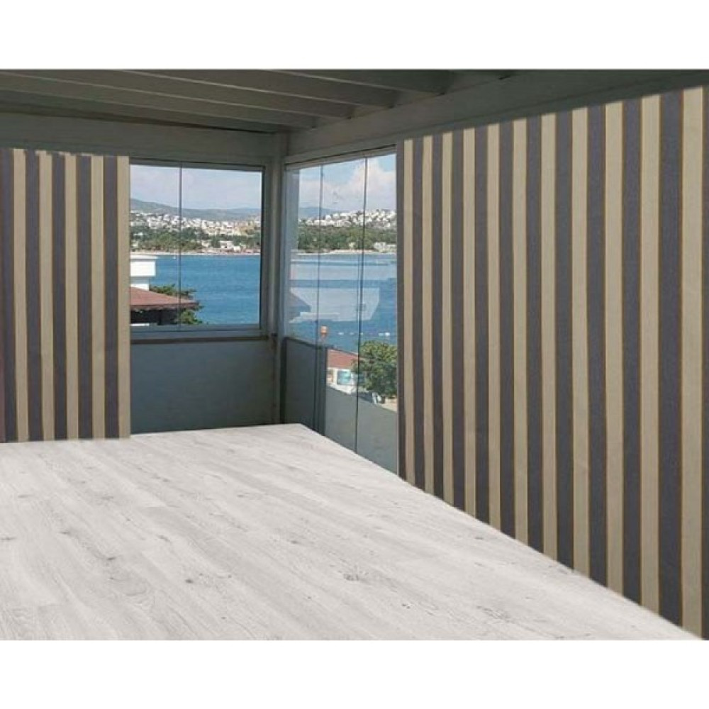 Ceylan Home Balkon Perdesi Gri Krem Çizgili 400X250 - Gri - Krem - 400 x 250 cm Güneşlik Fiyatı