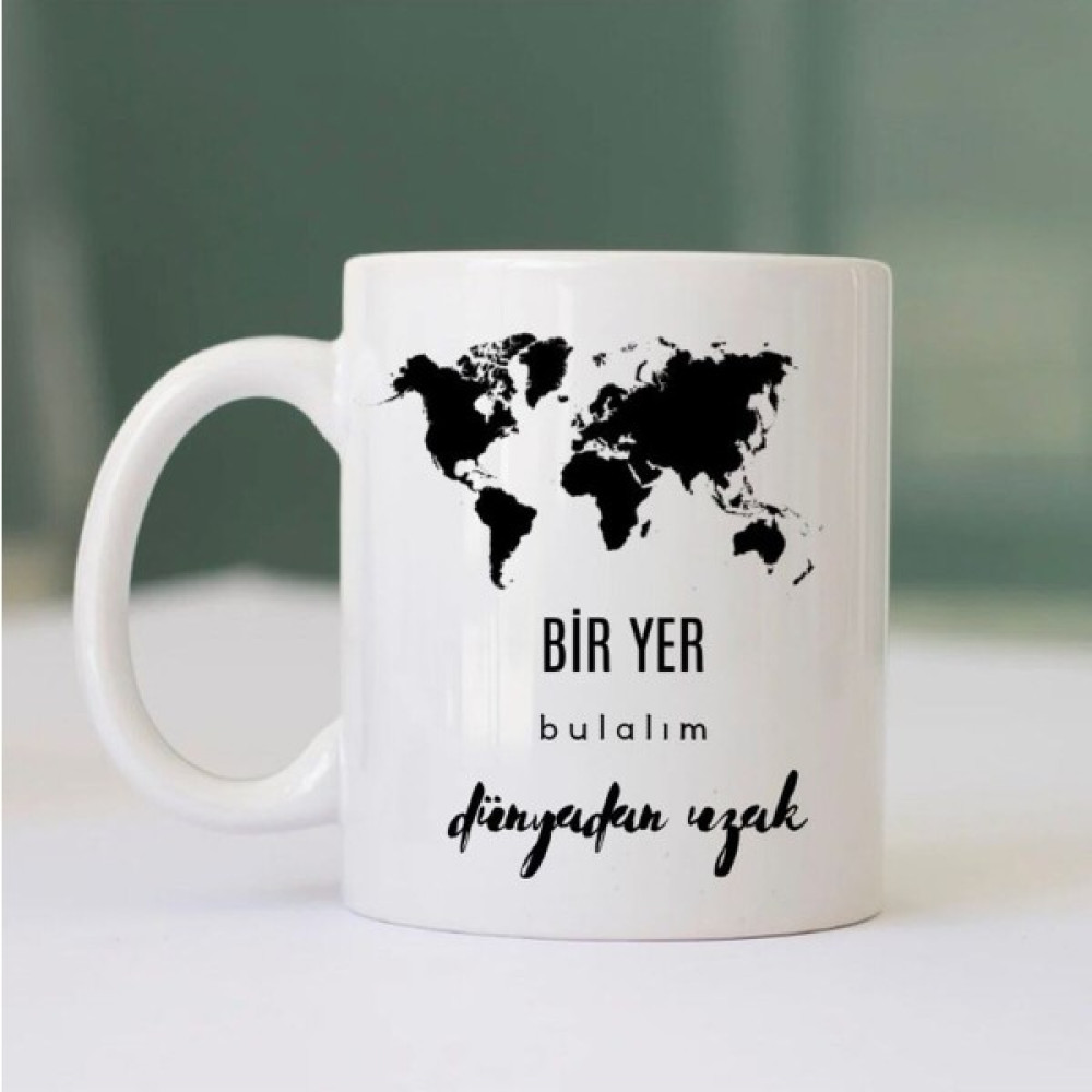 Ceylin Hobi Hediyelik Bir Yer Bulalım Dünyadan Uzak Tasarımlı Kupa Bardak - Beyaz Oto Boyaları Fiyatı