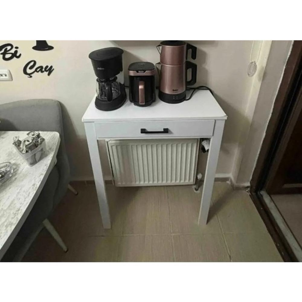 Cfa Dekor Beyaz Kahve Köşesi Masası Ölçüleri 80X33X92 Şeklindedir. (Mdf-Lam (6 Ay Garanti) - KAHVE KÖŞESİ MASASI (70x30 cm) Duvar Rafı Fiyatı